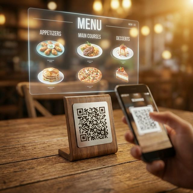 Customer scanning professional QR code menu at a restaurant